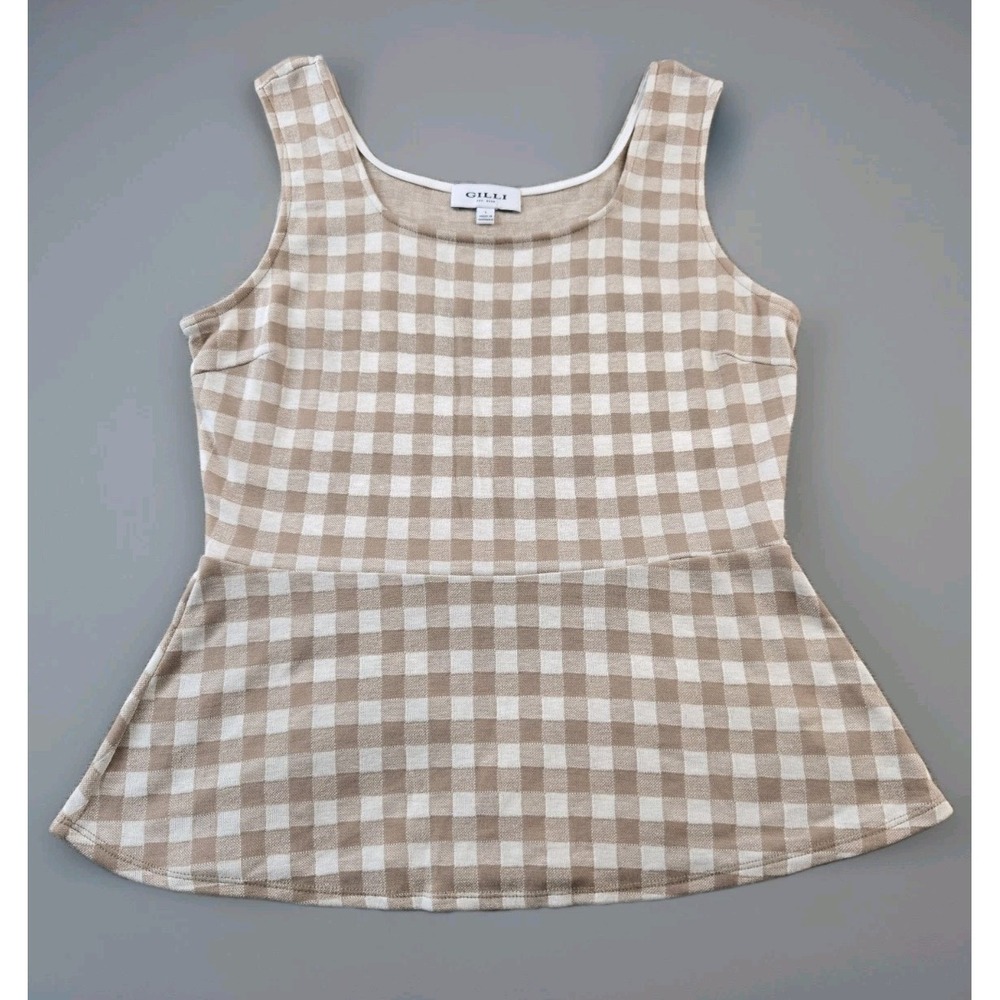 GILLI Women's Sleeveless Casual Top Gingham Plaid Soft Flare Hem Size Large